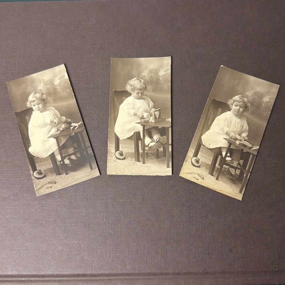 3 Antique Edwardian Era Child Photos Lot in Sepia Little Girl Vintage Ephemera